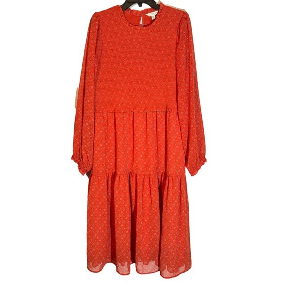 Time & Tru Orange Multi Patterned Long Sleeve Dress XXL Midi Dress. NWOT - Picture 3 of 12